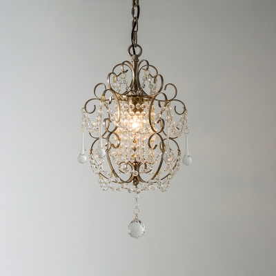 Traditional Scroll Ceiling Light Fixture 1-Light Crystal Swag Hanging Pendant in Gold/Bronze