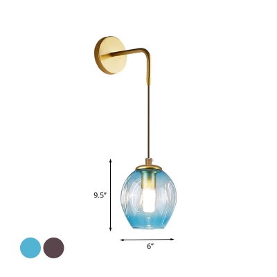 Tulip Bedside Wall Light Fixture Smoke Gray/Blue Dimpled Glass 1 Bulb Post Modern Sconce Lamp with Suspended Cord