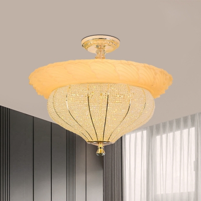 Urn Shape Bedroom Semi Flush Mount Industrial Crystal LED Gold Flush Light Fixture