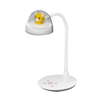 White Arc Reading Book Light Cartoon LED Plastic Nightstand Lamp with Small Bear Deco