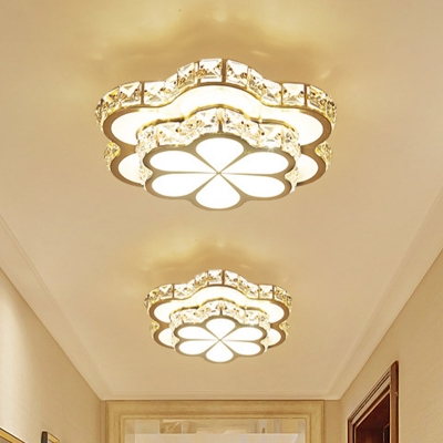 White/Gold LED Flush Mount Lighting Contemporary Beveled Crystal Prism Flower/Round Ceiling Light