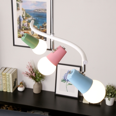 White Wavy Linear Island Pendant Light Macaron 3/4-Light Metal LED Hanging Lamp Fixture