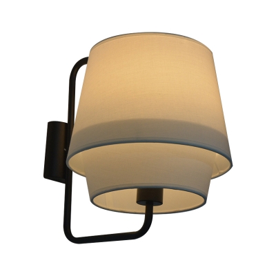 1 Bulb 2 Shades Wall Light Simple White Fabric Wall Sconce in Brass/Black with Braided Trim
