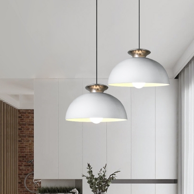 1 Bulb Aluminum Suspension Light Vintage White/Grey Finish Bowl Restaurant Hanging Ceiling Lamp