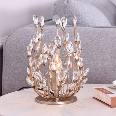 1 Bulb Faceted Crystal Nightstand Light Traditional Silver/Gold Floral Lounge Table Lamp