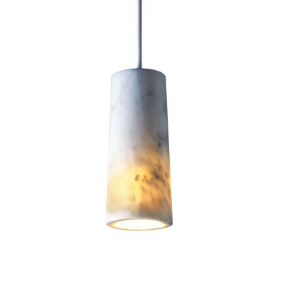 1 Bulb Restaurant Drop Pendant Light Minimalism White Hanging Lamp Fixture with Tube Marble Shade