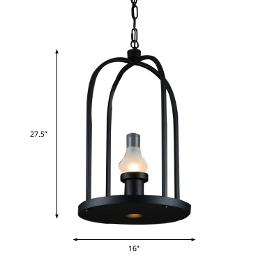 1 Head Metal Hanging Lighting Vintage Black Finish Cage Restaurant Ceiling Pendant Lamp