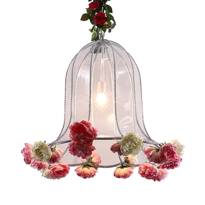 1 Head Pendant Lighting Fixture Clear Glass Lodge Country-Club Pendulum Light with Scalloped Bell Shade