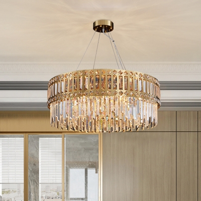 10-Bulb Circular Chandelier Traditional Gold Cut Crystal Pendant Light for Dining Room