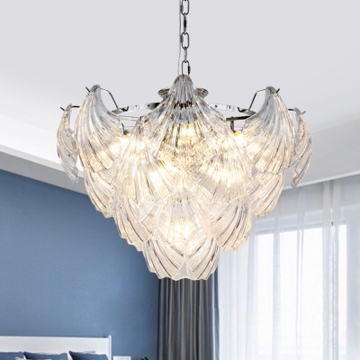 10-Light Layered Shell Shape Chandelier Modern Chrome Transparent Glass Pendant Ceiling Light