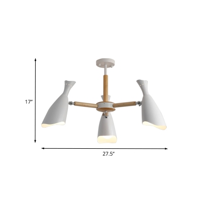 3/5 Lights Bedroom Wood Semi Flush Lighting Modernist White Flush Ceiling Lamp with Flared Iron Shade, 27.5