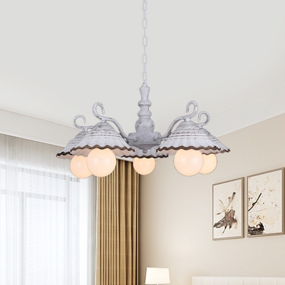 3/5 Lights Pendant Chandelier Pastoral Flared Ceramic Hanging Ceiling Light in White with Curved Arm
