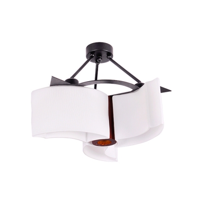 3 Bulbs Semi Flush Light Fixture Vintage Bedroom Ceiling Lighting with Twisted White Glass Shade