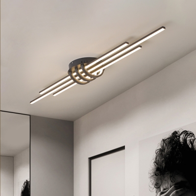 3 Slim Linear Flush Mounted Lamp Simple Acrylic Dining Room LED Flush Light Fixture in White/Black