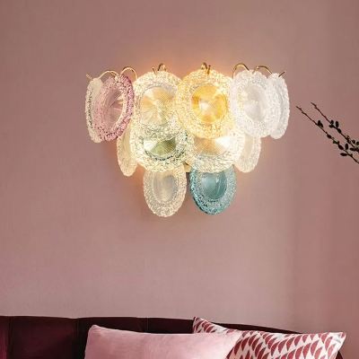 3-Tier Flake Wall Sconce Light Modern Stylish Pink-Blue Textured Glass 5 Bulbs Sitting Room Wall Mounted Light