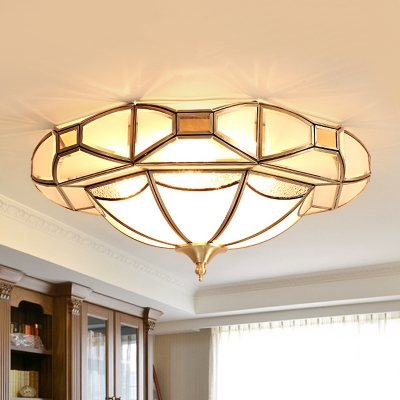 4 Bulbs Ceiling Flush Mount Traditional Inverted Hat Frosted Glass Flushmount Lighting in Brass