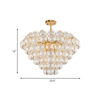 6 Bulbs Semi Flush Mount Contemporary Bedroom Flush Ceiling Lamp with Cone Prismatic Crystal Ball Shade in Gold