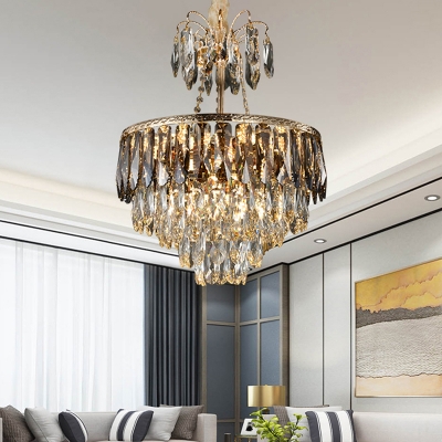 

8 Bulbs 4-Layered Tapered Chandelier Vintage Gold Opulent Crystal Pendant Lighting Fixture, HL621078