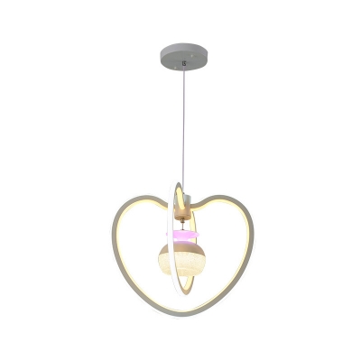 Acrylic Ellipsoid Chandelier Lamp Contemporary White LED Hanging Light Fixture with Dual Loving Heart Frame for Hallway