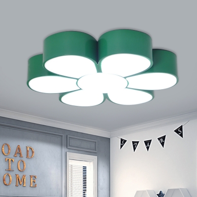 Acrylic Flower Flush Light Fixture Contemporary Red/Green/Yellow LED Ceiling Mount for Kindergarten