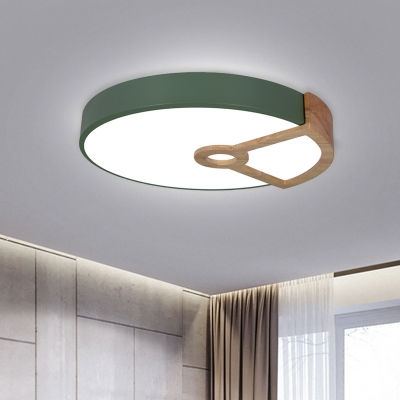 Acrylic Round Flush Mount Ceiling Lamp Modern Pink/Green/White and Wood LED Flushmount Light for Bedroom