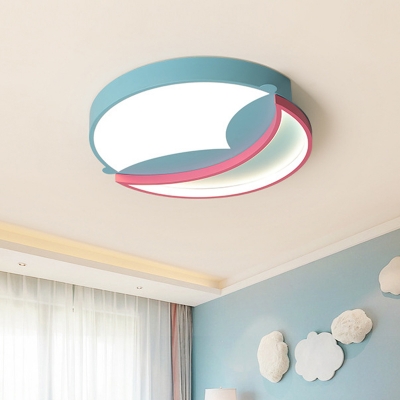 Bedroom LED Flushmount Lighting Contemporary Pink/Blue Ceiling Mounted Fixture with Crescent Acrylic Shade