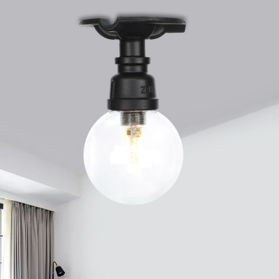 Black 1 Head Semi Flush Mount Light Vintage Clear Glass Sphere LED Flush Ceiling Lamp Fixture