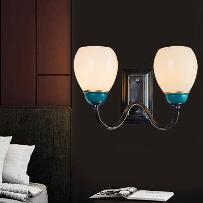 Black and Blue 1/2-Bulb Up Wall Lamp Vintage White Frosted Glass Dome Wall Light Sconce