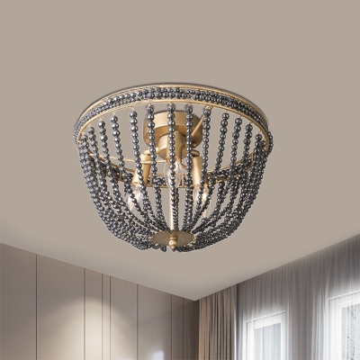 Black Crystal Beaded Ceiling Light Modernism 3 Heads Bedroom Semi Flush Mount in Gold