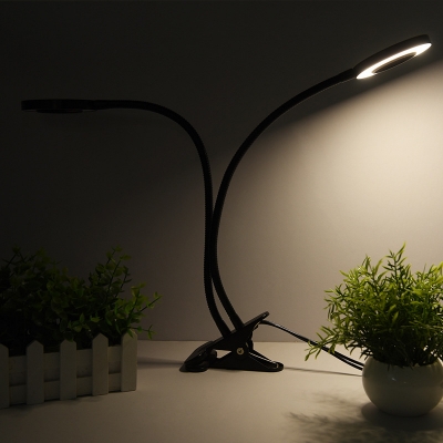 Black Flexible Gooseneck Desk Light Modernist 2 Heads Metallic LED Reading Book Lamp