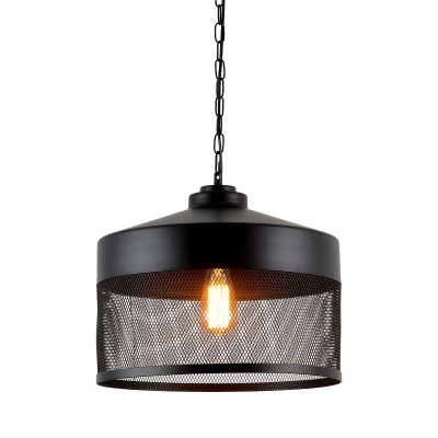 Black Jar Mesh Suspension Light Industrial Iron 1-Bulb Restaurant Hanging Pendant Lamp