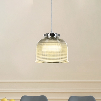 Bowl Clear Lattice Glass Pendant Lighting Simple 1 Head Chrome Hanging Light Fixture for Living Room