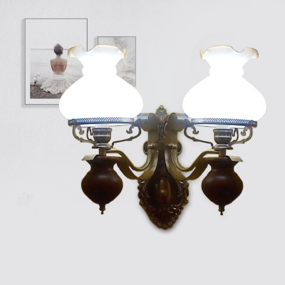 Bronze Finish 1/2-Light Sconce Antiqued Opal Glass Flower Wall Lighting Ideas for Bedside