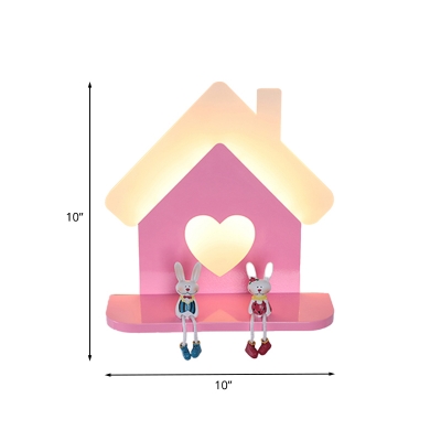 Cartoon House Sconce Lighting Iron LED Girls Room Wall Mounted Lamp in Pink with Loving Heart Shape, White/3 Color Light