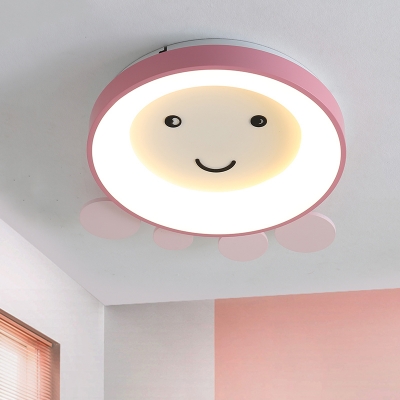 Cartoon Octopus Flush Mount Lighting Acrylic LED Bedroom Flush Lamp Fixture in Pink/Blue