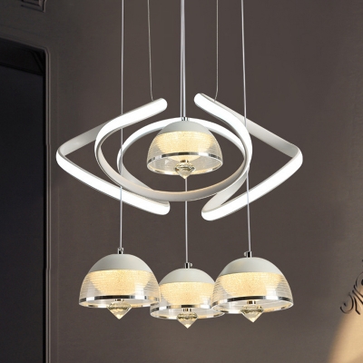 Contemporary Dome Multi Light Pendant Acrylic 4 Heads Dining Room Suspension Lighting with Twisting Design in White
