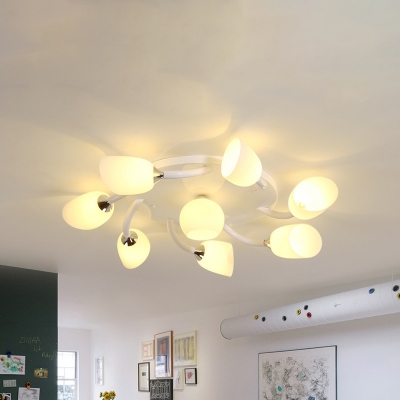 Contemporary Tulip Semi Flush Light Milk White Glass 6/8 Heads Living Room Spiral Flush Mounted Lamp