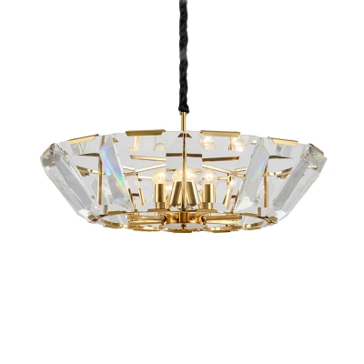 Crystal Block Drum Chandelier Lighting Modernism 5-Light Gold Finish Pendant for Living Room