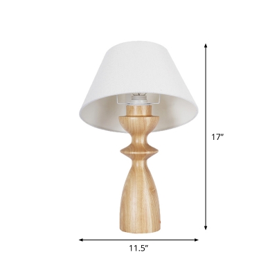 Fabric Barrel Reading Light Modernist 1 Light White Table Lamp with Urn Wood Base