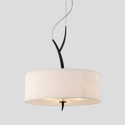 Fabric Drum Shape Chandelier Lighting Modernist 3 Bulbs White/Black Finish Ceiling Pendant Lamp