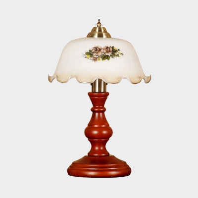 Farmhouse Flower Table Lamp 1 Light Opal Print Glass Night Light in Red Brown for Bedroom