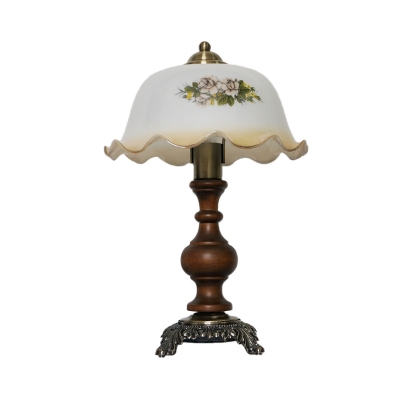 Flower Bedside Night Lighting Antiqued White Print Glass 1 Head Red Brown Table Lamp