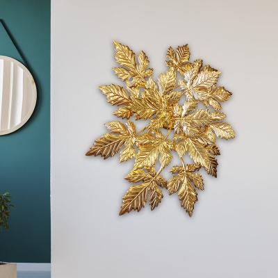Foliage Flush Mount Wall Light Postmodern Aluminum 1 Bulb Parlor Sconce Lamp in Gold