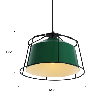 Green Finish 1-Bulb Suspension Light Industrial Metal Barn Shape Pendant Ceiling Lamp with Cage