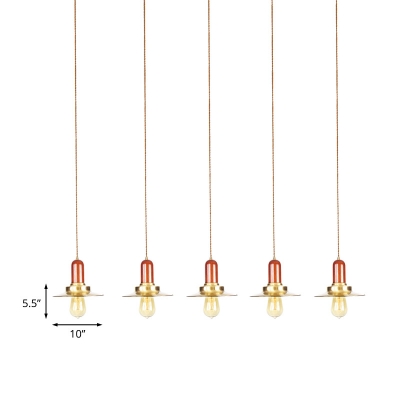 Industrial-Style Flat Multi Light Chandelier 3/5/7 Heads Metal Tandem Hanging Lamp Kit in Gold
