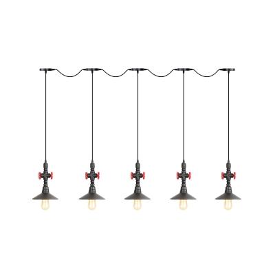 Industrial-Style Saucer Multi Light Chandelier 3/5/7 Heads Iron Tandem Pendant Ceiling Lamp in Black