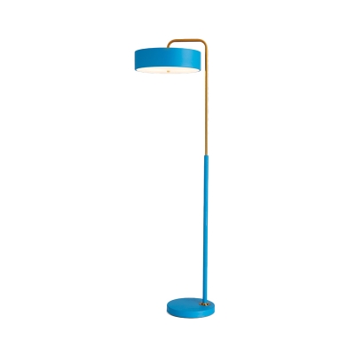 Iron Drum Reading Floor Lamp Macaron 1-Head Black/Blue/Yellow Finish Floor Stand Light for Living Room
