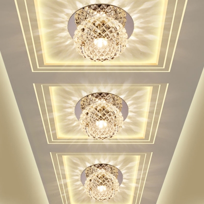 Lattice Bowl Mini LED Ceiling Lamp Modern Chrome Crystal Encrusted Flush Mount Recessed Lighting for Corridor