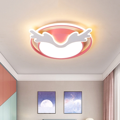 LED Bedroom Ceiling Flush Mount Light Modernist Pink Flushmount Lamp with Deer Acrylic Shade