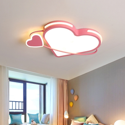Loving Heart Flushmount Ceiling Lamp Modernist Acrylic Pink LED Flush Light Fixture for Bedroom